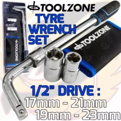 BERLIN TOOLS Toolzone Tyre Wrench Set 1/2" Dr Extendable Handle Socket Nut Wrench 17mm 19mm 21mm 23mm