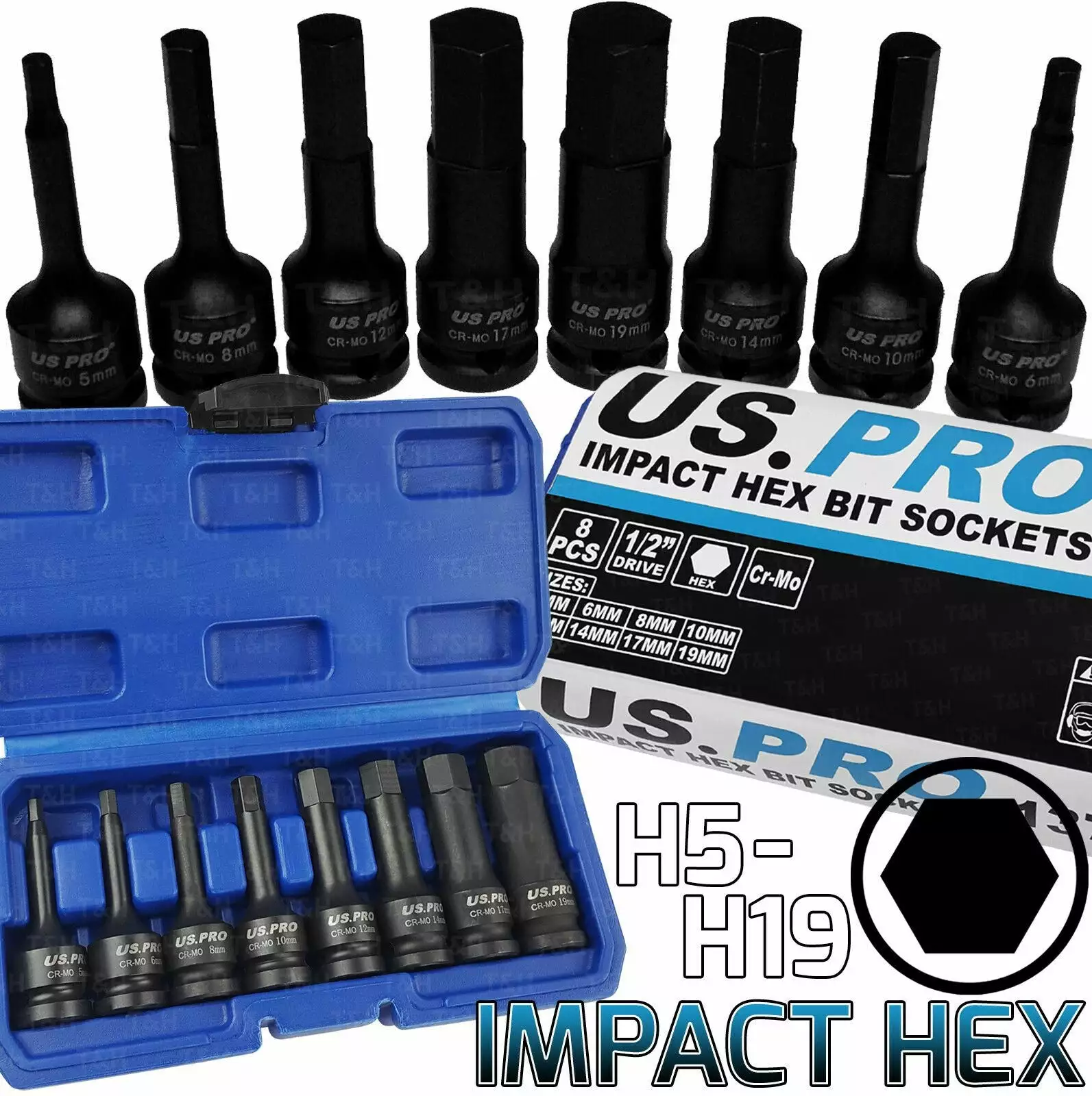 US PRO By BERGEN US.PRO TOOLS IMPACT HEX BIT Socket Set 1/2" Dr Impact Allen Keys H5 To H19 8pc 1 US PRO By BERGEN US.PRO TOOLS IMPACT HEX BIT Socket Set 1/2" Dr Impact Allen Keys H5 To H19 8pc
