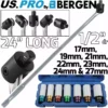 US PRO By BERGEN BERGEN BREAKER BAR 7pc Alloy Wheel Sockets 1/2" Dr 24" Long Strong Arm Power Bar