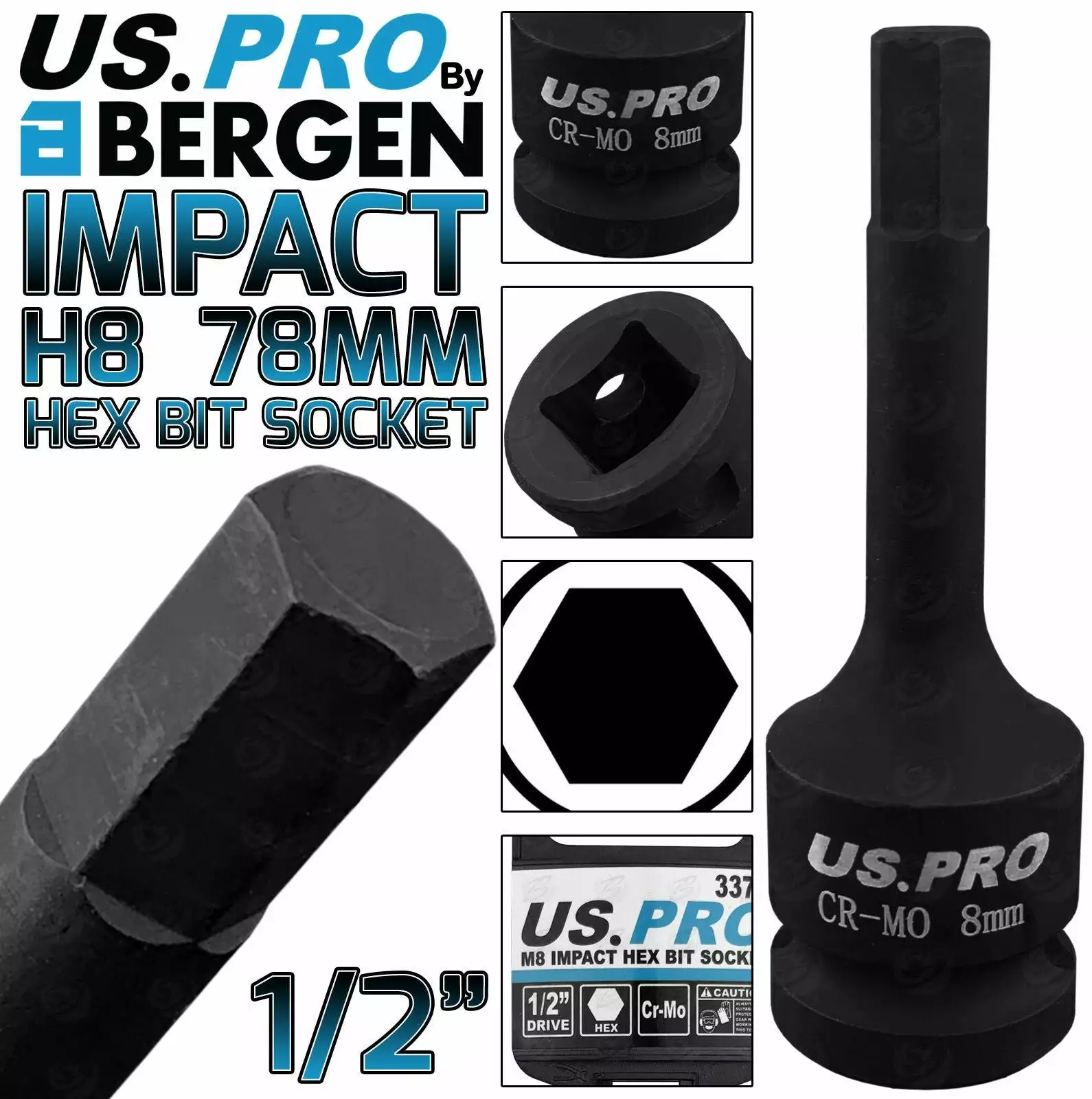US PRO By BERGEN BERGEN H8 Impact Hex Bit Socket 1/2"Dr 8mm Impact Allen Key 78mm Long Hex Socket 1 US PRO By BERGEN BERGEN H8 Impact Hex Bit Socket 1/2"Dr 8mm Impact Allen Key 78mm Long Hex Socket