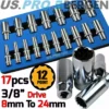 US PRO By BERGEN BERGEN 12 Point Deep Socket Set 3/8"dr 8-24mm Double Hex Long Reach Deep Sockets