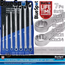 BLUESPOT 7 Piece EXTRA LONG AVIATION Double Ring Spanner Set