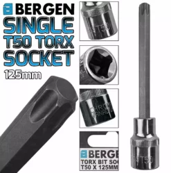 US PRO By BERGEN BERGEN T50 Torx Socket T50 1/2" Drive 125mm Long Torx Key Single Socket Star Key