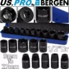 US PRO By BERGEN BERGEN 1/2" Dr IMPACT Socket Set Shallow Stubby Impact Sockets 9mm-27mm 6PT Hex