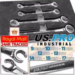 US PRO By BERGEN US.PRO INDUSTRIAL Flare Nut Spanner Set 4pc Brake Pipe Gas Fuel Wrench 9mm-15mm