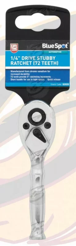 BlueSpot 1/4" Drive 72T Tooth Quick Release Stubby Ratchet Handle 1/4"Dr 72 Tooth Socket -SOCKET SETS & EXTENSION BARS Sales 5fc9638c b6da 43db bde4 813e57b4922b