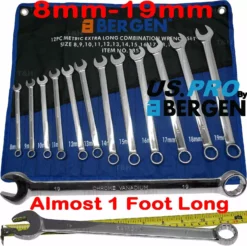 US PRO By BERGEN 12 Piece EXTRA LONG COMBINATION Spanner Set 8mm - 19mm