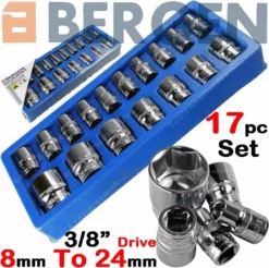 US PRO By BERGEN BERGEN Socket Set 3/8" Drive Shallow Sockets Set 17pc 8mm-24mm Socket Tool Set
