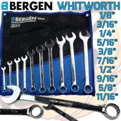 US PRO By BERGEN BERGEN Whitworth Combination Combi Spanner Wrench Set 1/8" - 11/16" 10pcs