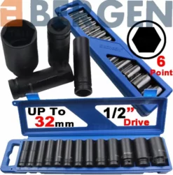US PRO By BERGEN BERGEN Thin Wall DEEP IMPACT Sockets Set 1/2" Drive Long Reach Impact Sockets 6P