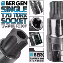 US PRO By BERGEN BERGEN T70 Tamperproof Torx Socket 1/2" Drive 55mm Long Security Star Torx Key