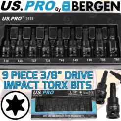 US PRO By BERGEN US PRO IMPACT TORX BIT Sockets Set 3/8" Drive Impact TRX Star Sockets T20 To T60