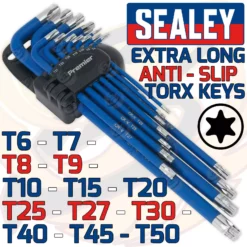 SEALEY Extra Long Reach Torx Keys Security Torx-Wrenches Tamper Proof Star Keys