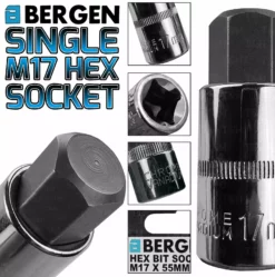 US PRO By BERGEN BERGEN Hex Socket H17mm 1/2" Drive 55mm 17mm Hex Key Single Socket Allen Key