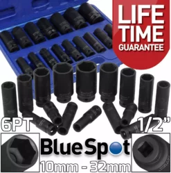 BlueSpot DEEP IMPACT SOCKET Set 1/2"Dr 10mm-32mm 6pt Hex Long Reach Sockets HEAVY DUTY 16