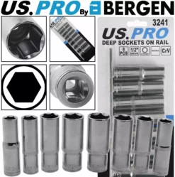 US PRO By BERGEN BERGEN 1/2" INCH Drive Deep Socket Set Long Reach Sockets 13mm-24mm 8pc 6PT Hex