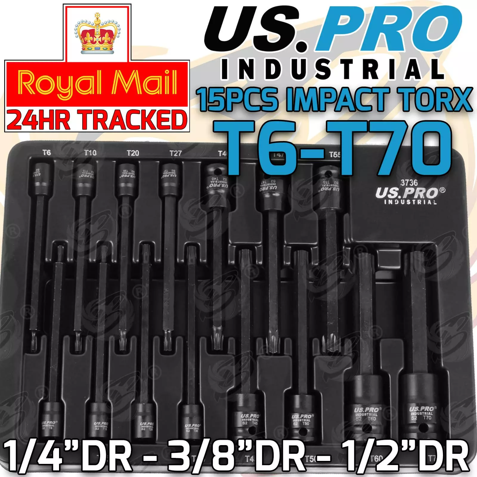 US PRO By BERGEN US.PRO INDUSTRIAL Extra Long Impact Torx Bit Socket Set 1/4" 3/8" 1/2" Dr 15 PCS 1 US PRO By BERGEN US.PRO INDUSTRIAL Extra Long Impact Torx Bit Socket Set 1/4" 3/8" 1/2" Dr 15 PCS