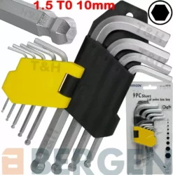 US PRO By BERGEN Stubby Ball Ended Hex Key Set Short Reach Ball End Allen Keys 9pcTool Set