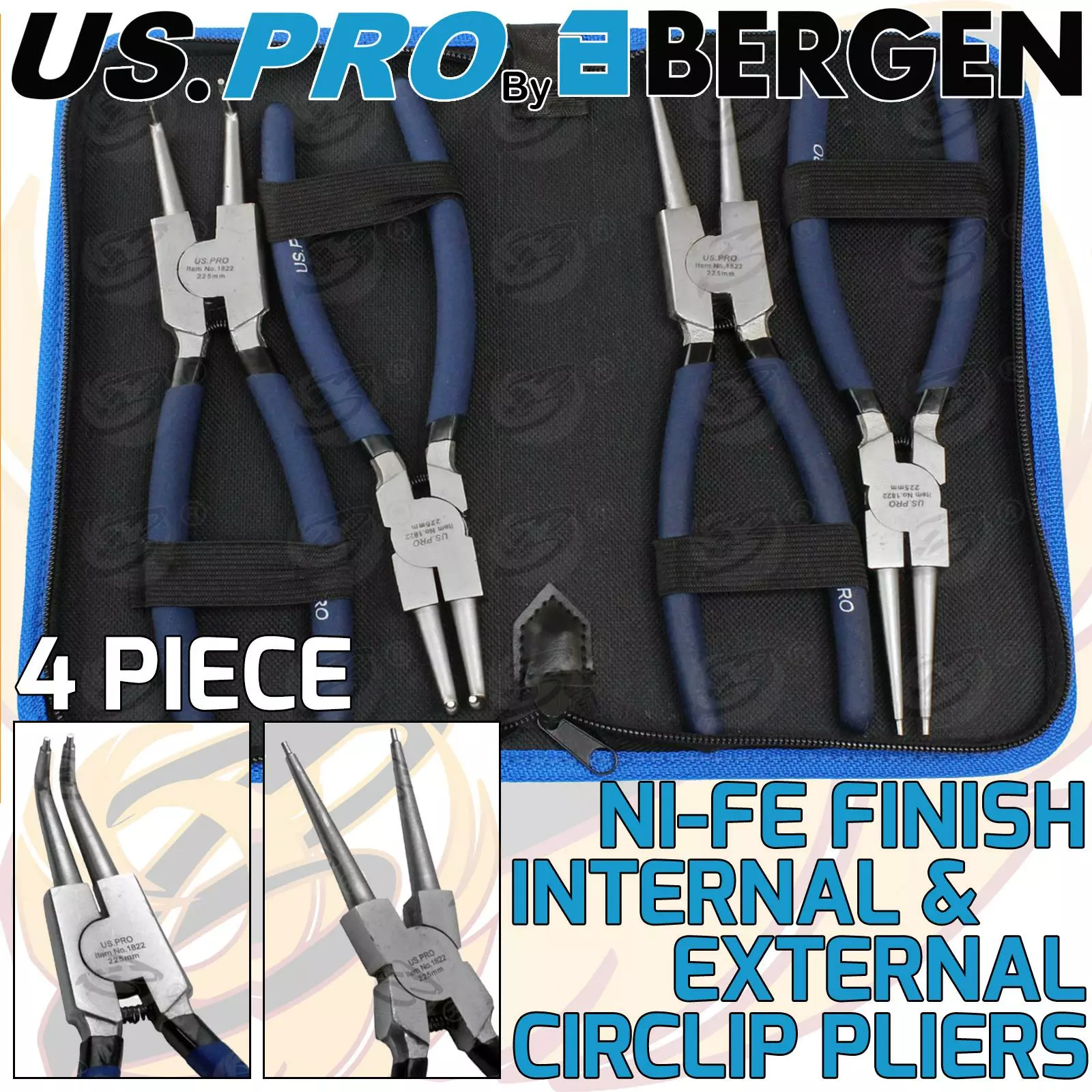 US PRO By BERGEN US.PRO By BERGEN 4 PC 9" Circlip Pliers NI-FE Internal External Bent Nose Straight Tip 1 US PRO By BERGEN US.PRO By BERGEN 4 PC 9" Circlip Pliers NI-FE Internal External Bent Nose Straight Tip