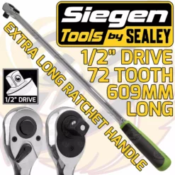 SIEGEN By SEALEY 1/2" Drive 72T Tooth EXTRA LONG 609mm Ratchet Handle 1/2" Drive 72 Tooth