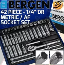US PRO By BERGEN BERGEN Socket Set 42pc 1/4" Drive Metric AF Ratchet Hex UJ Adaptor