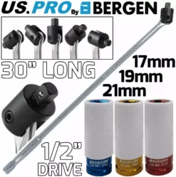 US PRO By BERGEN US.PRO By BERGEN BREAKER BAR 1/2" Dr 30" Long Strong Arm Power Bar 3pc Alloy Wheel Sockets