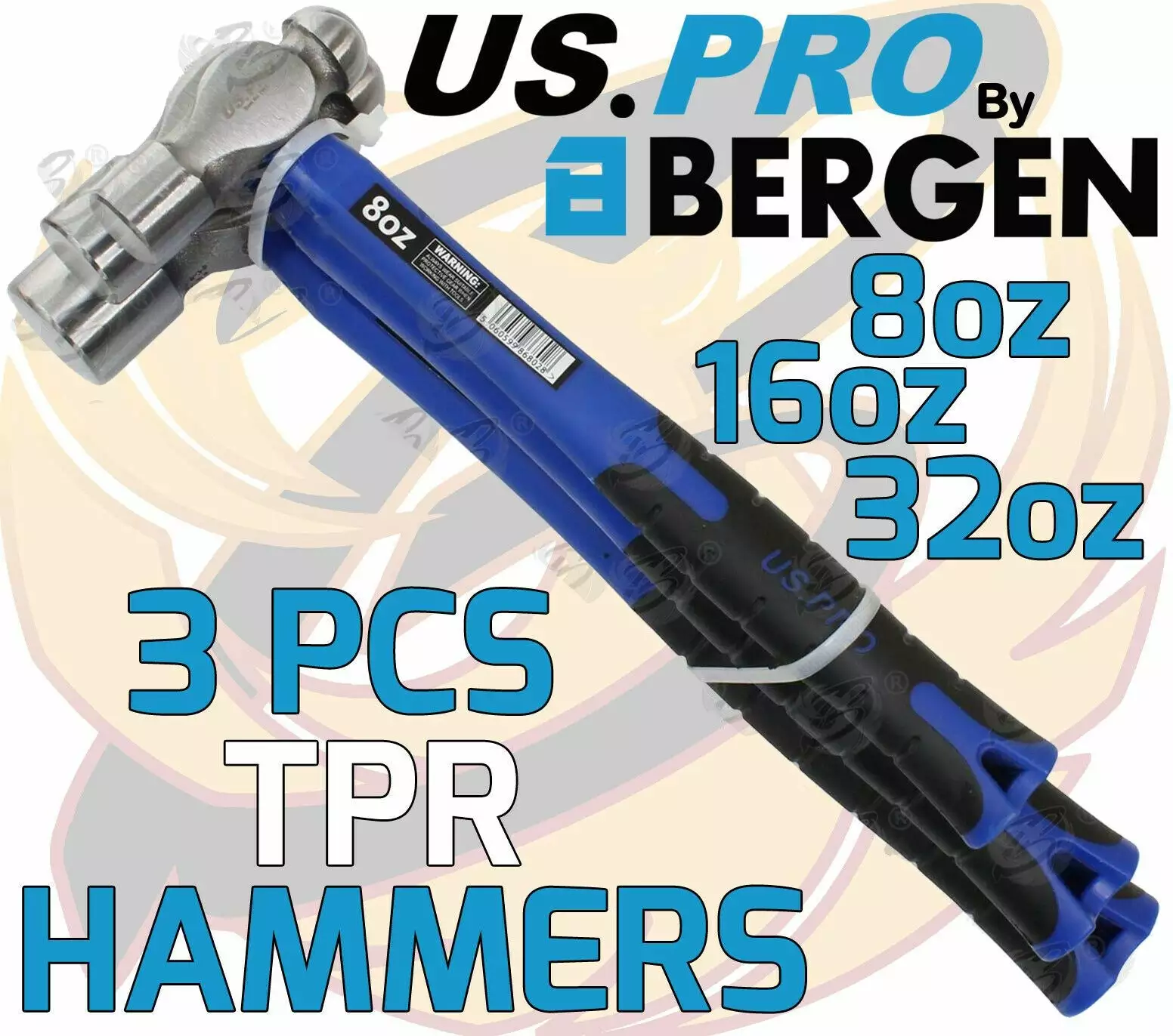 US PRO By BERGEN US.PRO By BERGEN Ball Pein Hammer Set 3pc Ball PEEN Machinist's TPR Hammers 8oz 16oz 32oz 2 US PRO By BERGEN US.PRO By BERGEN Ball Pein Hammer Set 3pc Ball PEEN Machinist's TPR Hammers 8oz 16oz 32oz - Image 2