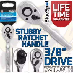BlueSpot 3/8" Drive 72T Tooth Quick Release Stubby Ratchet Handle 3/8"Dr 72 Tooth Socket