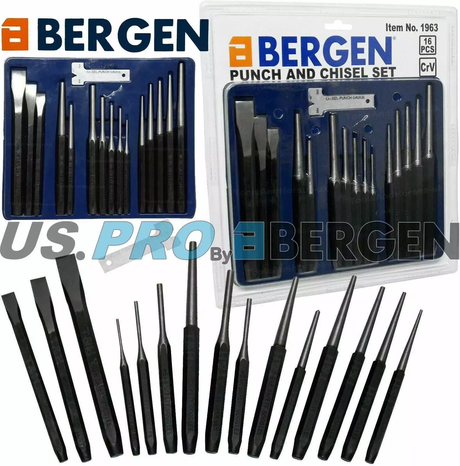 US PRO By BERGEN 16 Piece Punch And Chisel Set 1 US PRO By BERGEN 16 Piece Punch And Chisel Set