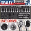 SEALEY 1/4" Drive Sockets & Deep Sockets 4mm - 14mm Extension Bar Ratchet Handle