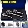 TOOLZONE 3pc Stubby Ratchet Handles 1/4" 3/8" 1/2" Drive Reversible Socket Wrench Set 72T
