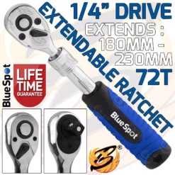 BlueSpot 1/4" Drive 72T Tooth Extendable Ratchet Handle Reversible 180mm - 230mm