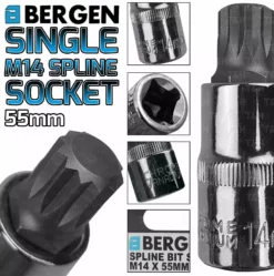 US PRO By BERGEN BERGEN Spline Socket M14mm 1/2" Drive 55mm 14mm Spline Key Single Socket