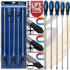 BLUESPOT EXTRA LONG MAGNETIC Screwdriver Set HEAVY DUTY PZ2 PZ3 PH2 PH3 SL8 Pozi 450mm