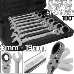 TOOLZONE 8 Piece FLEXI HEAD RATCHET Combination Spanner Set 8mm - 19mm