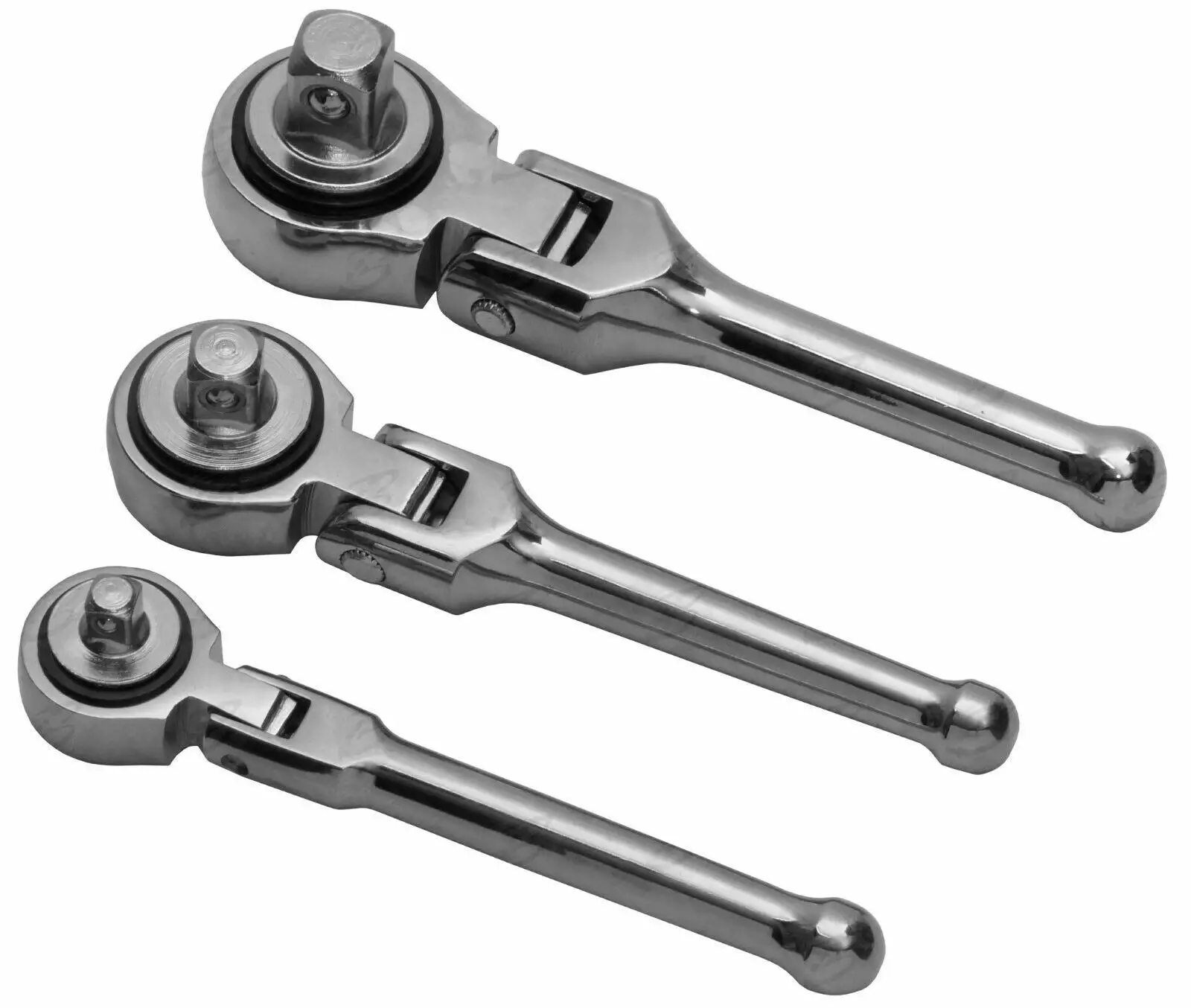 TOOLZONE 3pc Stubby Flexible Ratchet Handle Set 1/4" 3/8" 1/2" Short FlexiSocket Wrenches 4 TOOLZONE 3pc Stubby Flexible Ratchet Handle Set 1/4" 3/8" 1/2" Short FlexiSocket Wrenches - Image 4