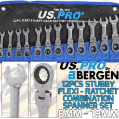 US PRO By BERGEN US.PRO By BERGEN Flexi Head Stubby Ratchet Spanner Set Flexible Ratchet Combination Wrench