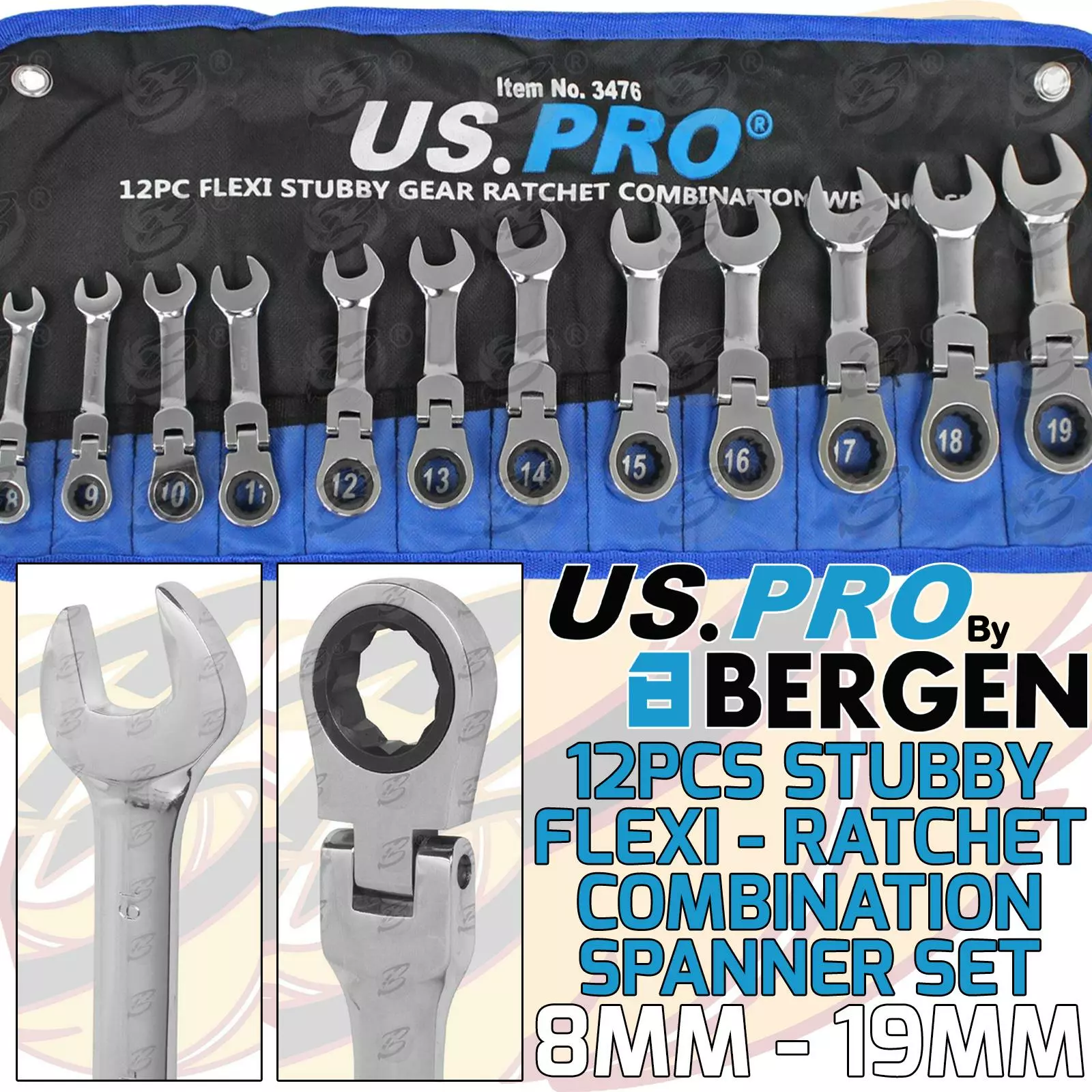 US PRO By BERGEN US.PRO By BERGEN Flexi Head Stubby Ratchet Spanner Set Flexible Ratchet Combination Wrench 1 US PRO By BERGEN US.PRO By BERGEN Flexi Head Stubby Ratchet Spanner Set Flexible Ratchet Combination Wrench