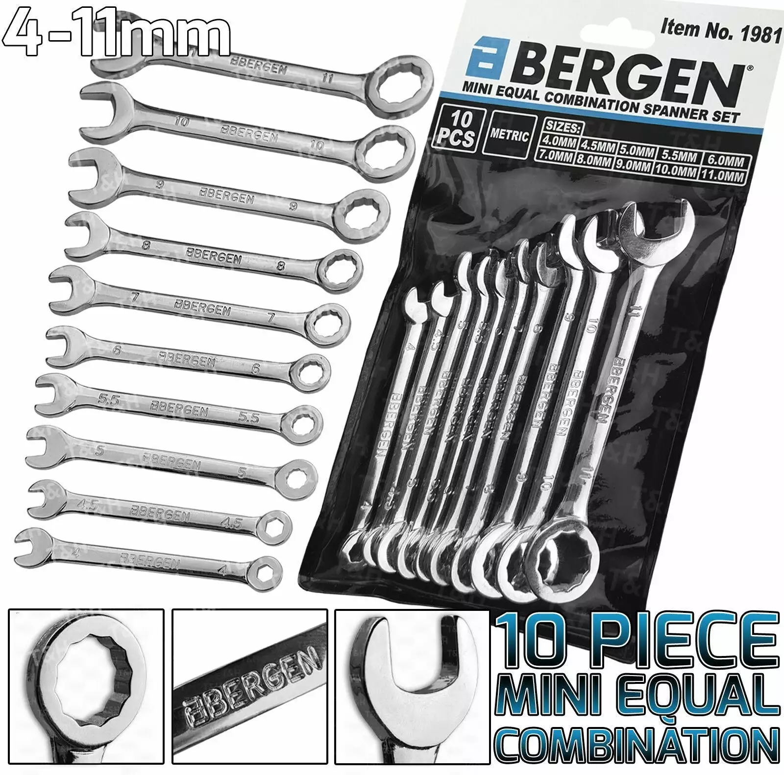 US PRO By BERGEN 10 Piece MINI EQUAL Combination Spanner Set 4mm - 11mm 1 US PRO By BERGEN 10 Piece MINI EQUAL Combination Spanner Set 4mm - 11mm
