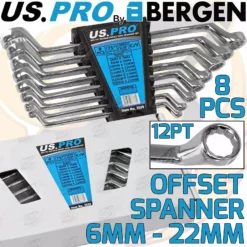 US PRO By BERGEN US.PRO By BERGEN Offset Double Ring Spanners 12 Point Swan Neck Double Box Wrench 8pc Tool