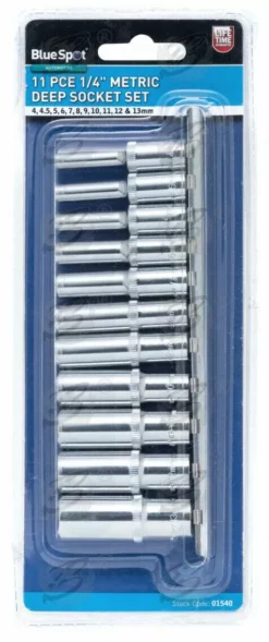 BlueSpot Deep Socket Set 1/4" Drive 4mm - 13mm 100 Tooth Ratchet & Extensions Long Reach -SOCKET SETS & EXTENSION BARS Sales 9828debd 78aa 4465 b752 d59c9fe84ac2