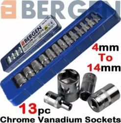 US PRO By BERGEN BERGEN Socket Set 1/4" Drive Shallow Sockets Set 13pc 4mm-14mm Socket Tool Set