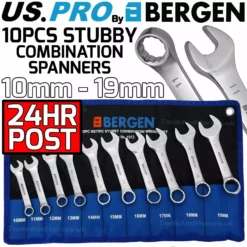 US PRO By BERGEN US.PRO By BERGEN Stubby Spanners 10pc Short Reach Combination Spanner Wrench Set 10mm-19mm