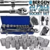 US PRO By BERGEN BERGEN 3/4" Drive Socket Set 19-50mm Ratchet Extension Bar Metric 20pc Tool Set