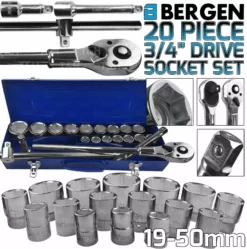 US PRO By BERGEN BERGEN 3/4" Drive Socket Set 19-50mm Ratchet Extension Bar Metric 20pc Tool Set