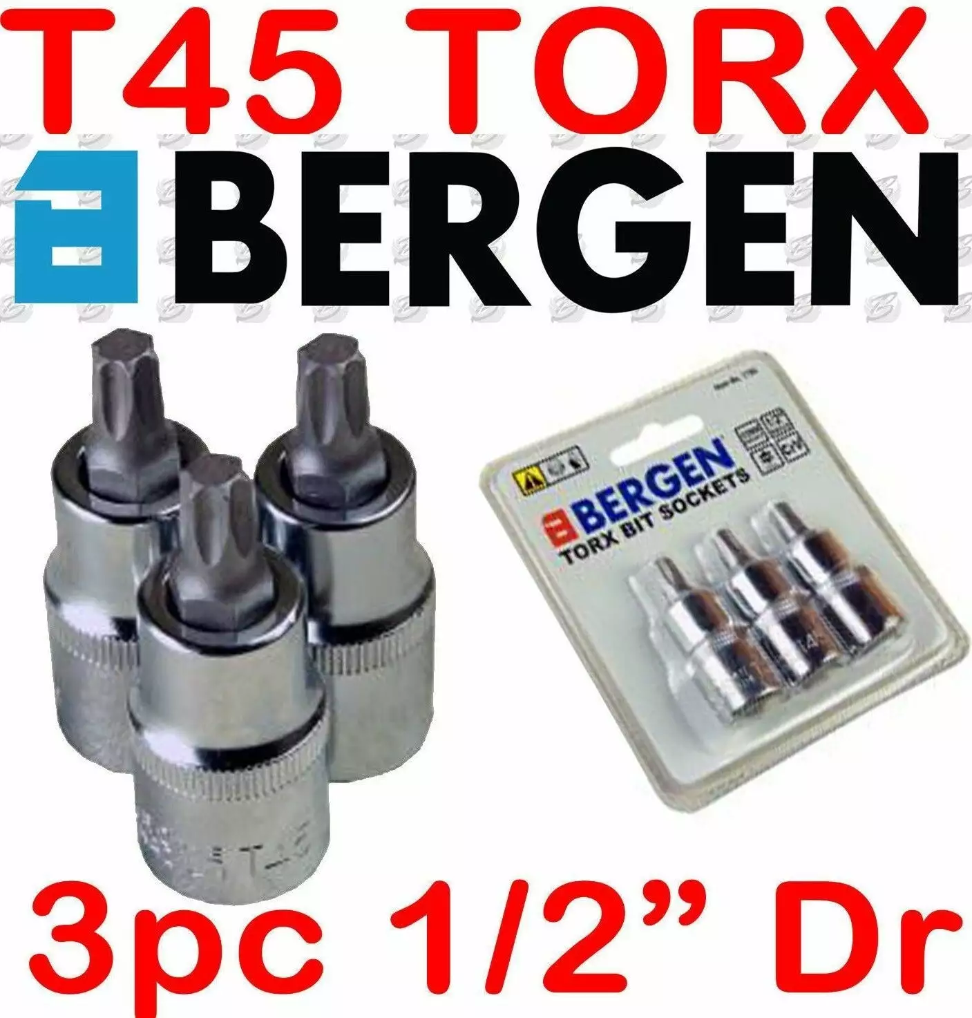 US PRO By BERGEN 3pc T45 TORX BIT SET 1/2"dr Star Bit Set T45 TORX Socket Set Chrome Vanadium CRV 1 US PRO By BERGEN 3pc T45 TORX BIT SET 1/2"dr Star Bit Set T45 TORX Socket Set Chrome Vanadium CRV