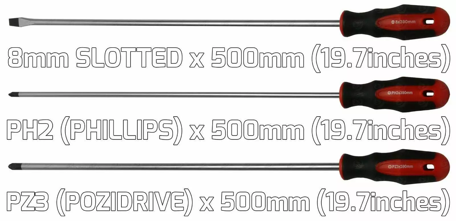 US PRO By BERGEN US.PRO Extra Long Magnetic Screwdrivers 500mm Long Pozi Philips Slotted PZ3 PH2 2 US PRO By BERGEN US.PRO Extra Long Magnetic Screwdrivers 500mm Long Pozi Philips Slotted PZ3 PH2 - Image 2