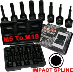 US PRO By BERGEN US.PRO TOOLS IMPACT SPLINE Socket Set 12 Point Tripple Square Impact Spline M5up