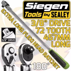 Sealey SIEGEN 3/8" Drive 72T Tooth EXTRA LONG 457mm Flexi Head Ratchet Handle 72 Tooth