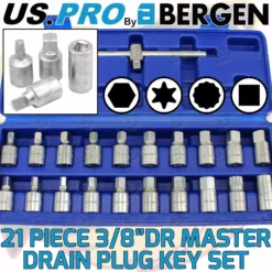 US PRO By BERGEN US PRO Drain Plug Master Key Set 21pc Oil Sump Plug Axle Gearbox Drain Plug Tool